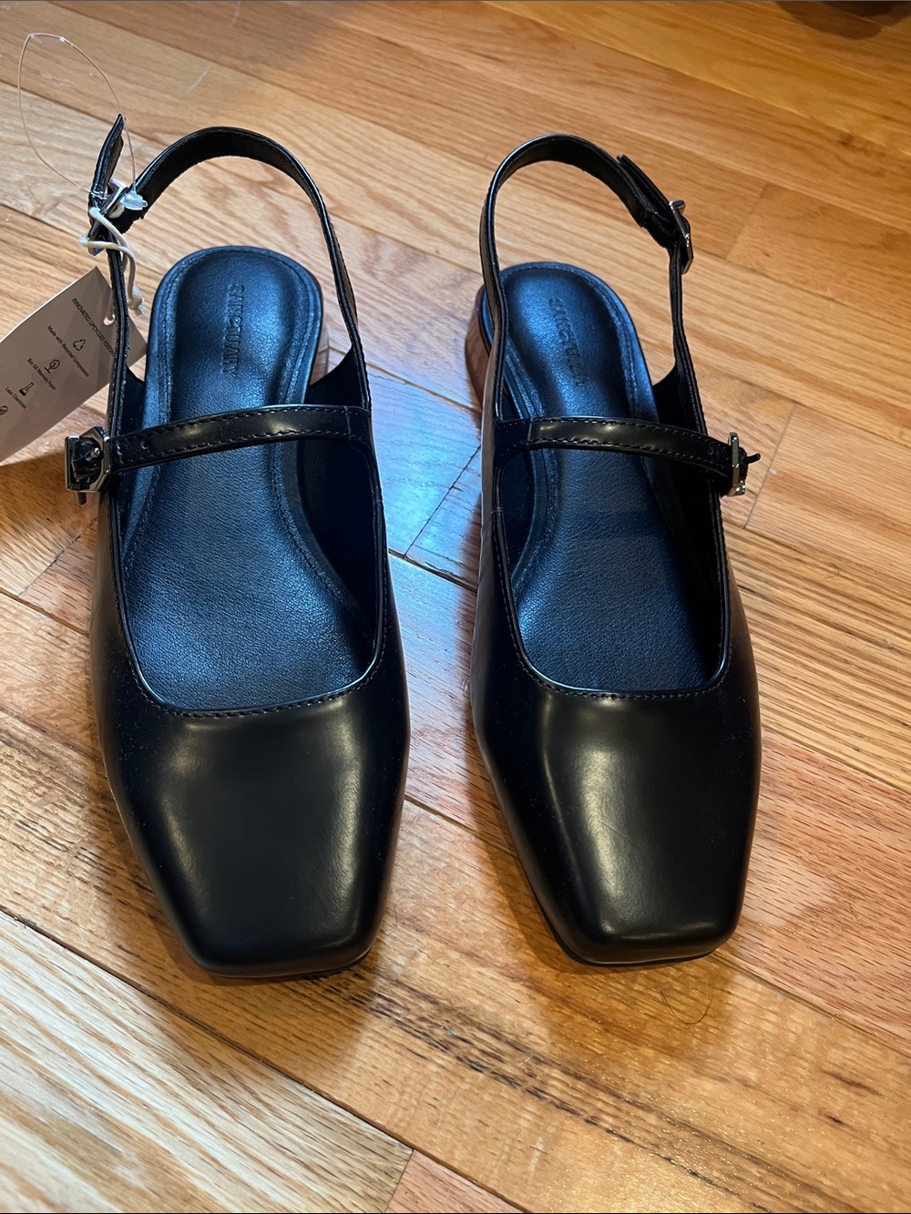 Sanctuary Black Square-Toe Mary Jane Slingback Mules